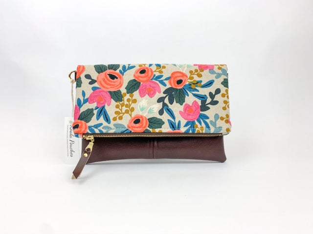 Upcycled Denim/Rifle Paper Co Floral Canvas Pouch – Songbird